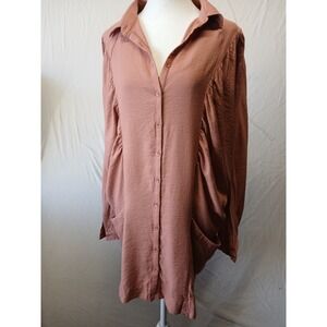 Free People womens fade away coral Button-Up Long Sleeve Shirt Dress xs